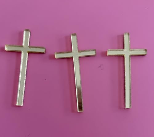 Themed Cupcake Toppers Charm - Gold Acrylic (Cross x 3)