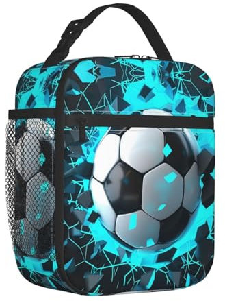 Mexpekil Lonchera térmica térmica con diseño de pelota de fútbol para mujeres y hombres, lonchera portátil con bolsillo lateral de malla, lonchera para adultos para el trabajo