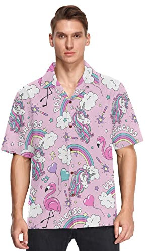 ATOurDealss Chemise hawaïenne à manches courtes pour homme, chemises de plage hawaïennes pour l'été, M-XXL XXL, 04 Licorne Flamant Rose, M