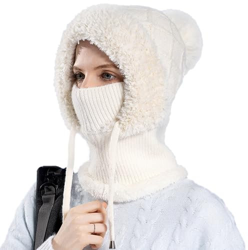 WELROG Plüsch Fahrradhaube mit Sturmhaube Windabweisende Mütze, Schal für Damen und Herren – Gesichtsschutz für Extrem Kaltes Wetter