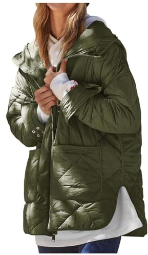 ZRYAZQ Daunenjacke Damen Leicht mit Kapuze Daunenmantel Winter Warm Wintermantel Lang Daunenjacken Reissverschluss Puffer Jacke Damen Kapuze Locker Winterjacke Dicke Mantel Daunen Frauen mit Taschen