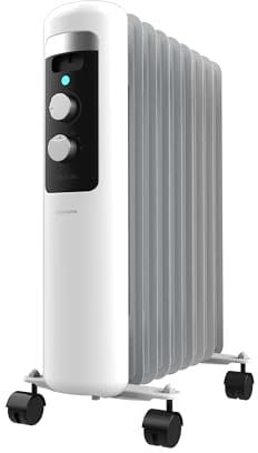 Cecotec Radiador Eléctrico de Aceite Bajo Consumo de 9 Módulos ReadyWarm 950 Space White. 2000W, 3 Niveles de Potencia, Sistema de seguridad y Ruedas, Ideal para 20m², Blanco