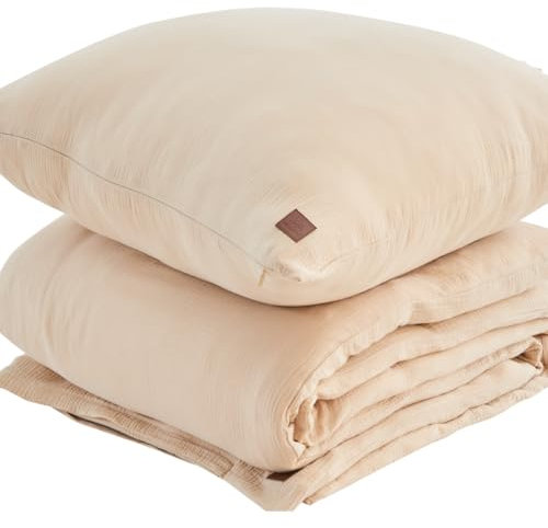 ADDSOUL Musselin Bettwäsche Set 155x220cm + 80x80cm Beige Bettwäsche Set Oeko Tex Knitterlook Bügelfrei Allergikerfreundlich mit Reißverschluss 100% Baumwolle Doppel Gauze