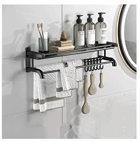 Wall Mounted Bathroom Shelf Storage rack Toilet washstand Single layer metal simple storage rack Kitchen countertop metal storage rack with hook and towel rack Wall storage rack Bath Shelf(60)