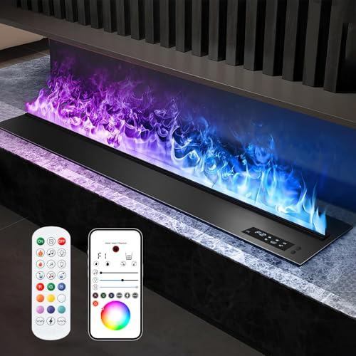 Water Vapor Fireplace Recessed with Dual Water System, 9-Color Adjustable Flame & APP Control, L31.5 x W7.87 x H8.27 in