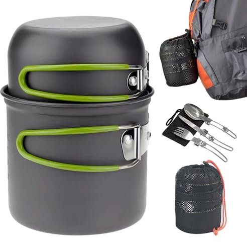 Kit de cacerolas para acampar, batería de cocina de camping, kit de cacerola de camping, con cubiertos plegables, para camping, picnic, bq, senderismo, senderismo