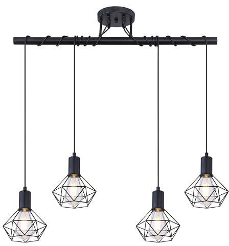 INNOVATE LED Pendelleuchte Esstisch, Hängelampe Wohnzimmer, Pendellampe Industrial schwarz Metall, 4 Gitterkörbe 4x E27 Fassung bis 60 Watt - Retro Hängeleuchte Vintage rustikal