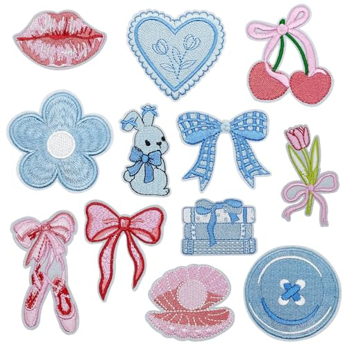 Attuslla 12 Stück Flicken Patches Sticker, Blau und Rosa Patches zum Aufbügeln Aufnäher zum Aufbügeln für Basteln DIY, Kleidung, Kleid, Hut