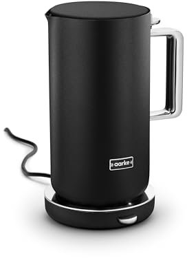 Aarke Stainless Steel Kettle Matte Black – 1.2L Electric Kettle, Multiple Temperature Settings, 360° Swivel Base, Quiet Boil, Non-Drip Spout