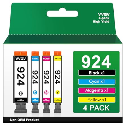 VVQV 924 Druckerpatronen Ersatz für HP 924 Patronen für HP OfficeJet Pro 8120e OfficeJet Pro 8122e 8124e 8125e 8132e 8134e 8135e 8130e 8138e 8139e (No Chip, B/C/M/Y, 4 Pack)