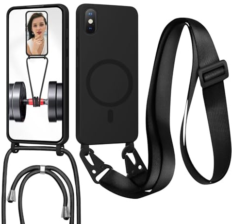 GoodcAcy Handykette Hülle für iPhone XS Max(6.5) mit Band Halsband Lanyard (abnehmbar) Handyhülle, Kordel zum Umhängen,Magnetisch Stoßfest Silikonhülle Wireless Charging kompatibel,Schwarz