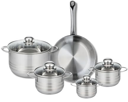 ELO 9871650 Batterie de cuisine 5 pièces, Ensemble de 1 Poêle de cuisson 28 cm et 4 faitouts 12, 14, 16 et 24 cm Elo Profi Brillant, inox, induction