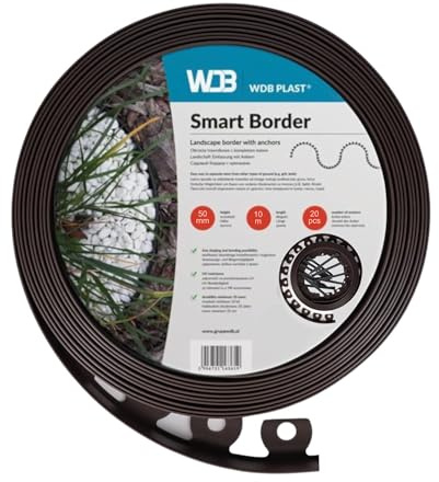 WDB Flexible Rasenkante Kunststoff - Beetumrandung - 20m Lang 5cm Hoch | Beetbegrenzung mit 40 Befestigungsnägel - Braun - RAL 8011
