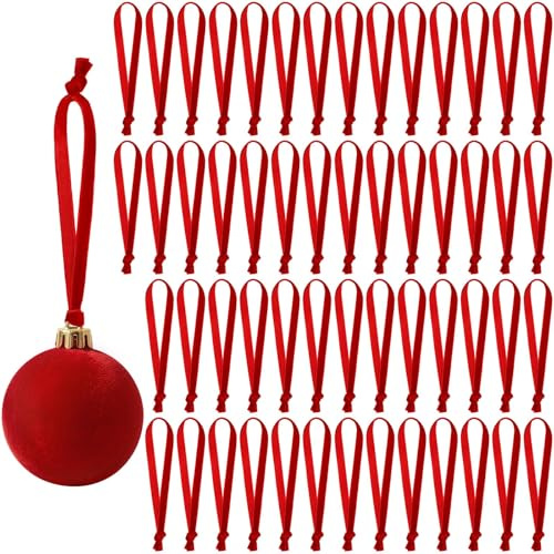 JUNEBRUSHS 120 Stück Samt-Weihnachtsornament-Bandaufhänger, Handgebundene Weihnachtsornament-Schnurbandschlaufen zum Aufhängen von Ornamenten, Weihnachtsbaum-Hängedekorationen, Rot