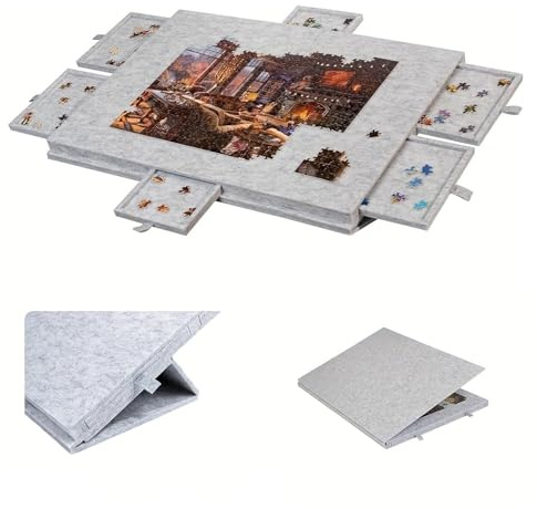 Jigsaw Puzzle Board with 6 Drawers Tilting Stand,Portable Puzzle Bracket | for 1000 Pieces Adjustable Foldable Stand with Cover Anti-Slip Storage Organizer for Adults,Seniors,Kids(Grey)