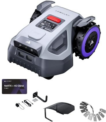 ANTHBOT M9 Ultimate Bundle, Mähroboter ohne Begrenzungskabel Set inkl. Garage, NetRTK, 4G Service, Wandhalter & Klingen, RTK & Dual-Vision, 900 ㎡, 45% Steigung, KI-Hindernisvermeidung
