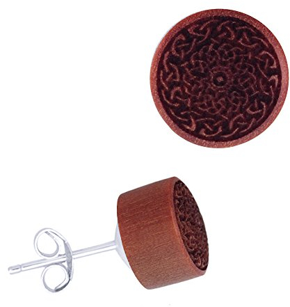 CHICNET Holz Ohrstecker Edelstahl Perlmutt rund 8mm Verschiedene Motive Hibiskus Blume des Lebens Azteken Krieger Kämpfer Stern Muschel Ringe Kreise Unisex Damen Herren Celtic keltischer Knoten