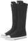 ANUFER Ragazze Donna Al Ginocchio Stivali di Tela Lacci Zip Piatto Scarpe Sportive Nero F888 EU38