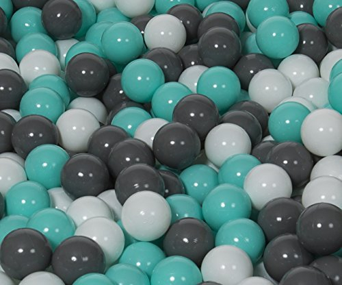 Velinda Set de 150 balles,Boule colorée en Plastique Souple,O7cm,Enfant,Piscine,Jouets (Couleurs des balles: Blanc, Gris, Turquoise)