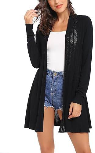 Sykooria Cardigan Donna Lungo Elegante Coprispalle con Manica Lunga Leggero e Traspirante Bolero Lavorato a Maglia per Primavera Estivo Autunno