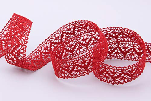 finemark 5 m x 25 mm Spitzenband Emma ROT Meterware rote Spitze Häkelband Baumwollmischung Natur Optik Dekoband gehäkelt Spitzenborte