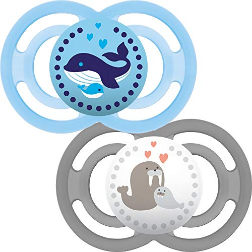 MAM Perfect Soothers | 16 Plus Months | Pack of 2 | Comes in Dummy Steriliser Box | Sustainable Materials | Baby Accessories | Blue (Various Designs)