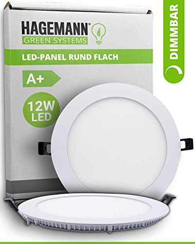HAGEMANN® 1 x LED Panel rund dimmbar 12 Watt 960lm – Ø 155mm Bohrloch – flach 230V Deckenpanel rund LED