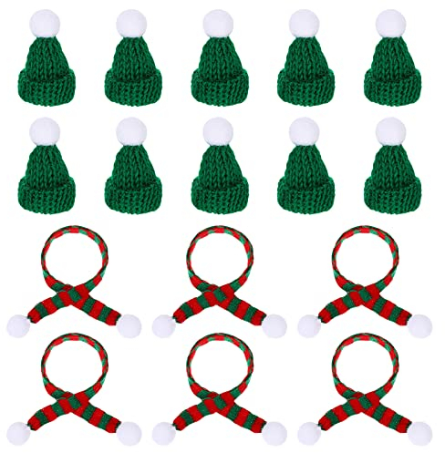 Amosfun 20 Stücke Mini Weihnachtsmütze und Schal Set Kleine Nikolausmützen Weihnachten Weinflasche Abdeckung Puppenzubehör Hunde Kostüm Lutscher Mütze Hund Flaschendeko Tischdeko
