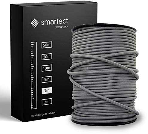 smartect Cable Textil en Color Gris oscuro, Cable Electrico 3 Hilos de 3 Metros (3 x 0,75 mm²) Cuerda para Lampara con Revestimiento Textil para su Proyecto DIY