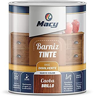 Macy Barniz Tinte Brillo de Alta Decoración Interior y Exterior. 750 Militros. Color Caoba