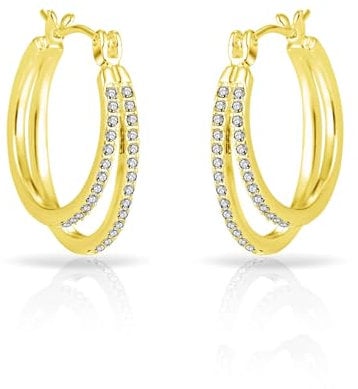 Philip Jones Gold Plated Double Hoop Earrings Created with Zircondia® Crystals
