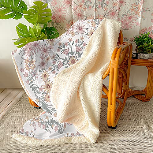 LDRHUY Decke Sofa Kuscheldecke - Flanelldecke mit Pflanzenblumenmuster warm Sherpa Couchdecke, Dicke Decke für Couch und Wandern, Erdton, Unisex, 130 x 150 cm, MRT073-4
