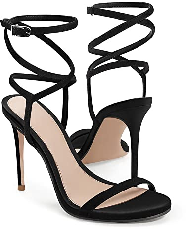 Coutgo Womens Strappy Lace up Heels Sandals Sexy High Heeled Ankle Strap Summer Dress Shoes