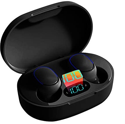 Acuvar Auriculares inalámbricos Bluetooth 5.0 recargables iPX4 resistentes al agua y al sudor con micrófono, controles táctiles, estuche de carga LCD inteligente, graves estéreo 3D y eliminación del