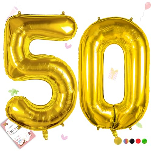 Smlpuame 102cm Folienballon Zahlen Luftballon 0-9 Geburtstag Golden Große 50 Ballons für Geburtstagsfeier Feierdekorationen, Heliumfolien Zahlenballons für Hochzeitstag