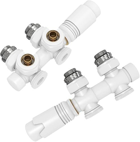 EMKE Robinet de Radiateur, Robinetterie de Robinet d'angle, Robinet thermostatique pour Radiateur, Kit Multibloc pour Radiateur avec Contrôleur de Température, Blanc, 2 pièces