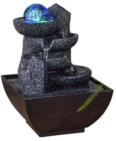 Fontana interna Cascata Zen Rilassante Luce LED Colorata, Decorazione Soggiorno, Camera, Ufficio, Regali Utile Piccolo Prezzo Basso Ingombro, Fontana da Tavolo Circuito Chiuso, H 18cm - Lopo Zen'Light