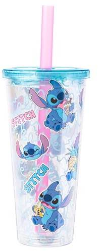 Silver Buffalo Lilo and Stitch Gobelet Boba en plastique avec couvercle et paille, 710 ml, 710 ml, pastel