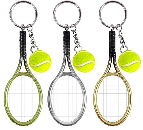 EQLEF Tennis Schlüsselanhänger, 3-teilige Mini Tennis Ball Schlüsselanhänger Sport Schlüsselanhänger Kreative Metall Schlüsselanhänger für Kinder Tennis Liebhaber