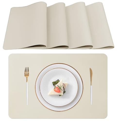 Lumaca Tischsets Abwaschbar, Set mit 4 Platzsets Abwaschbar,Tischset Hitzebeständig, rutschfest, für Küchentisch und Restaurants,Beige