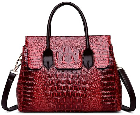 SODOLLEE Handtasche Damen Elegant Krokodil Muster Henkeltaschen Frauen Umhängetasche PU Leder Groß Schultertasche für Reisen Arbeiten Shopper Rot