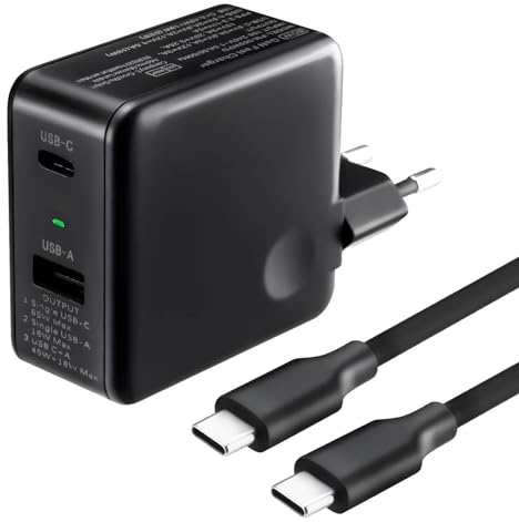 65W USB C Ladegerät PPS GaN Charger 2-Ports PD QC 3.0 Netzteil Kompatibel Mit MacBookPro/Air, iPhone15, GalaxyS23, Steam Deck, Lenovo, HP und Mehr - Mit 1.8M USB C Ladekabel
