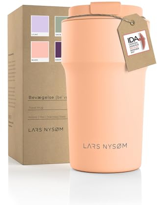 LARS NYSØM Thermo Kaffeebecher to go 500ml | Travel Mug 0,5 Liter mit Isolierung | Auslaufsicherer Edelstahl Thermobecher für Kaffee und Tee unterwegs | Teebecher (Creamy Peach, 500ml)