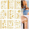 Qpout 9 feuilles de tatouages temporaires Flash dorés tatouages ​à paillettes dorées métalliques tatouages adhésifs métalliques imperméables pour la peau accessoires de fête pour adultes