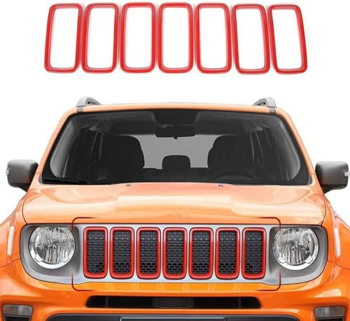 PREB Auto Griglie Anteriori E Griglie Radiatori per Jeep Renegade 2019 2020 2021, Superiore Paraurti Hood Mesh Anteriore Centrale Accessori,A/Red