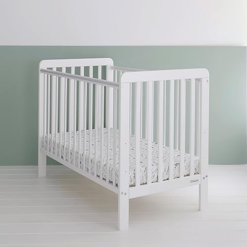 Woodies - Classic Cot - Babybett - 120 x 60 cm - Rustikal, Vintage, Retrostil - höhenverstellbares Gitterbett - mit Lattenrost und herausnehmbaren Sprossen - Kiefernholz - Natürlich - Weiß