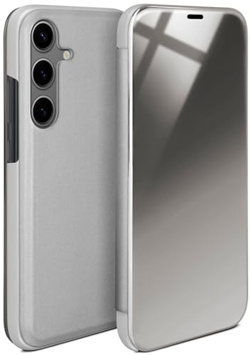 moex Void Case für Samsung Galaxy S24 Hülle in Hochglanz Optik, Clear View Cover Spiegelhülle, Flip Case 360 Grad Schutzhülle mit Spiegel, Rundumschutz Handyhülle, Silber