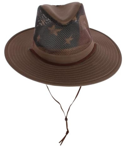 Henschel Hats - Amerikanische Flagge Druck - Aussie Mesh Breezer - verstaubarer Hut für Damen und Herren Sonnenschutz (Khaki, Medium), Erde, L