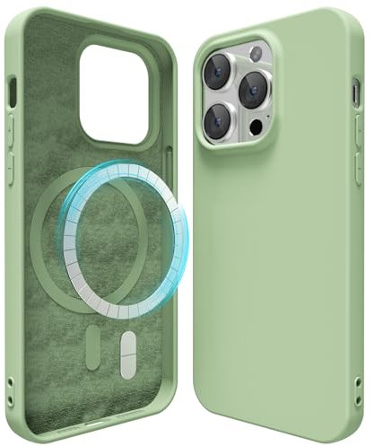 oakxco Silicone Case for iPhone 13 Pro Compatible with Magsafe Magnetic Wireless Charging, Slim Thin Soft Rubber Gel with Magnet, Matte TPU Mag Cover for Women Men, Light Green