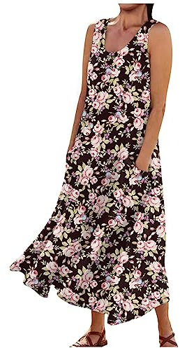Kleid Damen Kleid Damen Elegant Kleider Ab 50 Jahre Festliche Kleider Für Hochzeit Sommer Ärmellos Sommerkleid Lange Abendkleider Sommerkleid Damen Sommerkleid Knielang Elegant Kleid(5-Black,4XL)